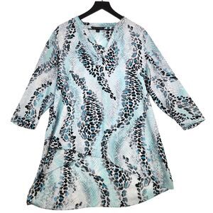 Zac & Rachel Womens Large Tunic Top Cover-Up Animal Print Artsy Cruise